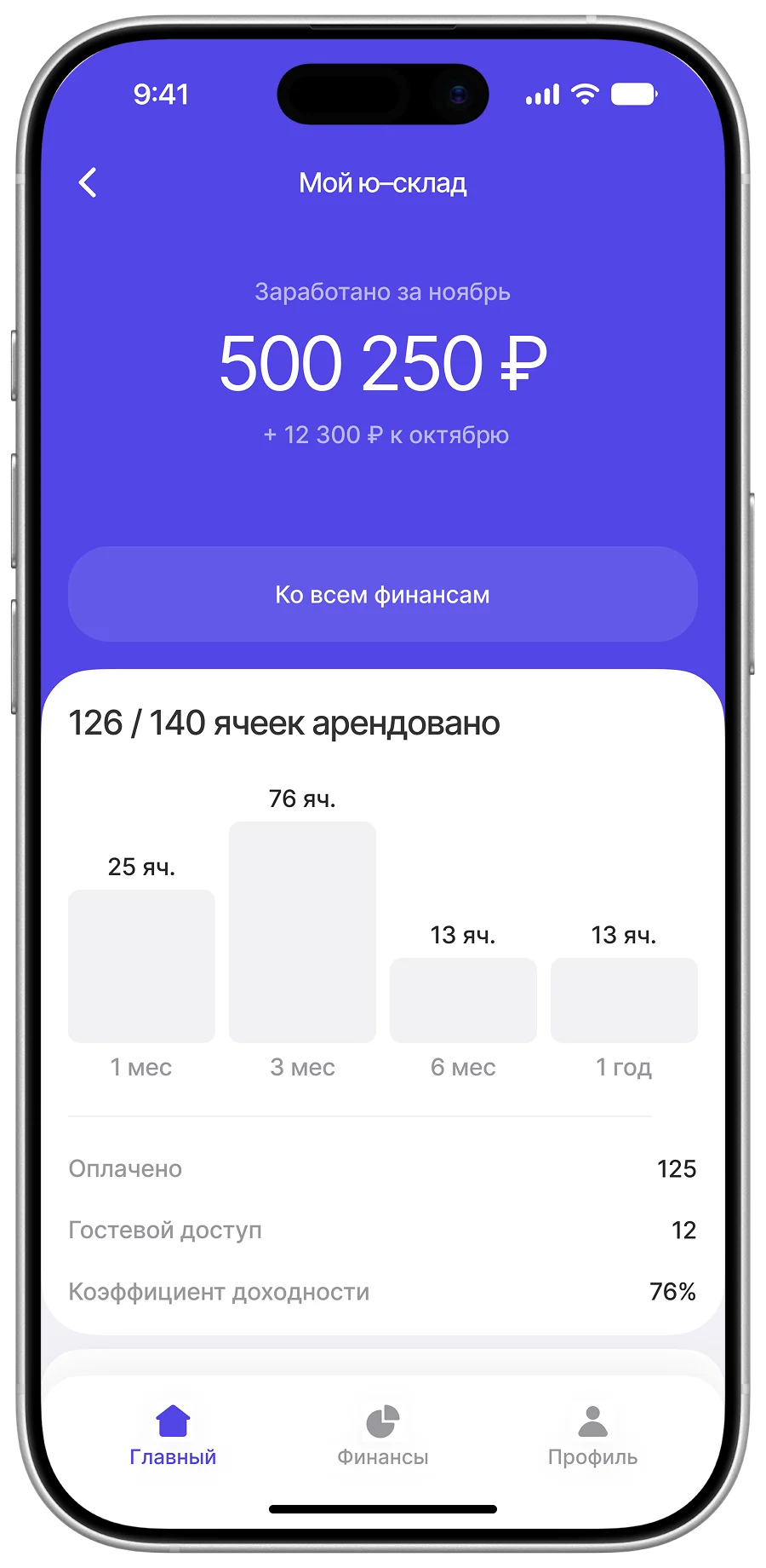 Страница склада партнёра — горизонтальная лента, экран 1